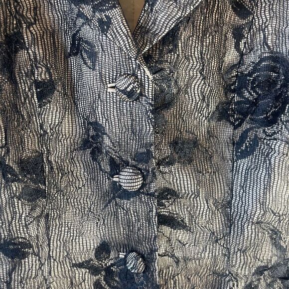 The Bonnie Roseman Silk Collection Cream Silk W/ Black Lace Overlay Blazer Sz L - Picture 6 of 11